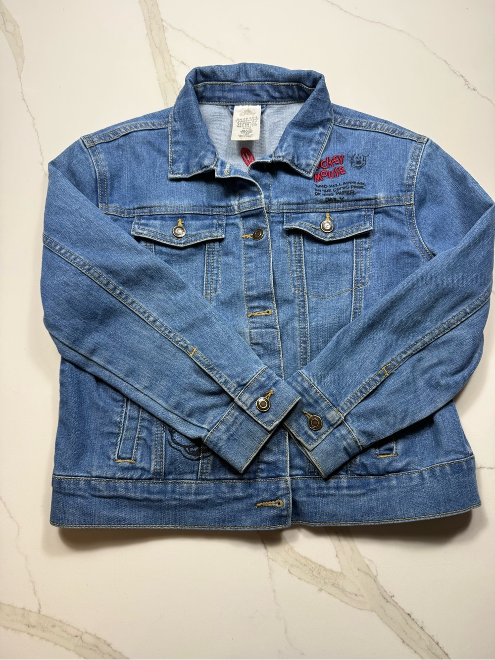 Disney Light Blue Denim Jean Jacket with Embroidered Mickey Accent